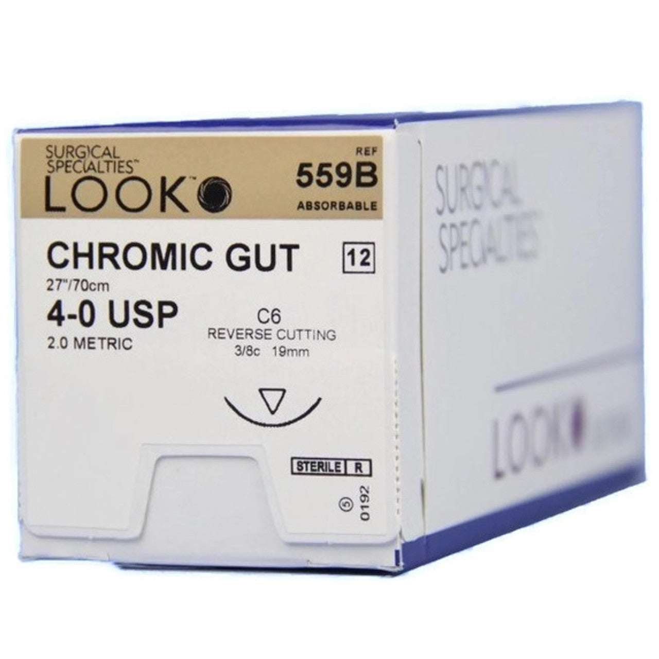 Look Sutures Chromic Gut , 4-0, 27" Length, C6 Needle 12/Box #559B