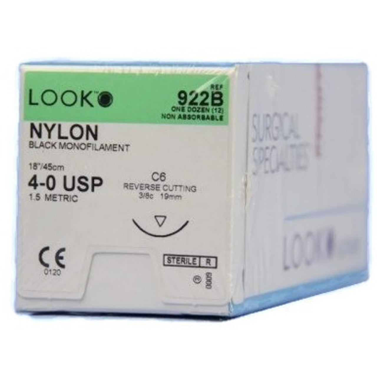 Look Nylon Black Sutures 4-0 x 18" C-6 Needle 12/Box #922B