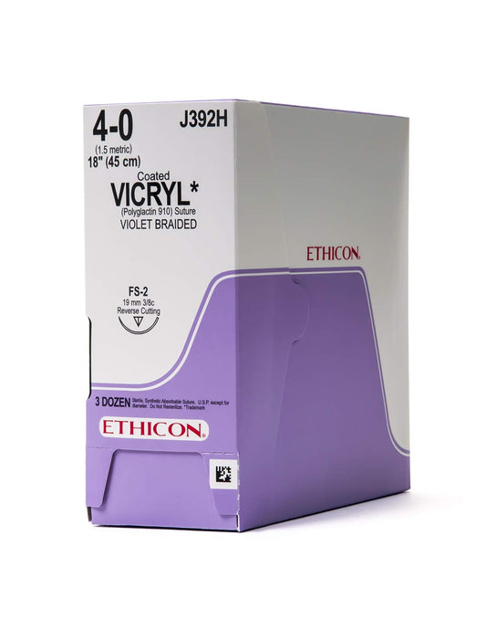 Sutures. Vicryl. J392H 4-0 FS-2 18" Violet Braided Synthetic Absorbable 36/Box