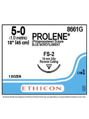 Ethicon- Sutures Prolene Blue 5-0 FS-2, 3/8, 18", #8661G 12/Box POLYPROPYLENE