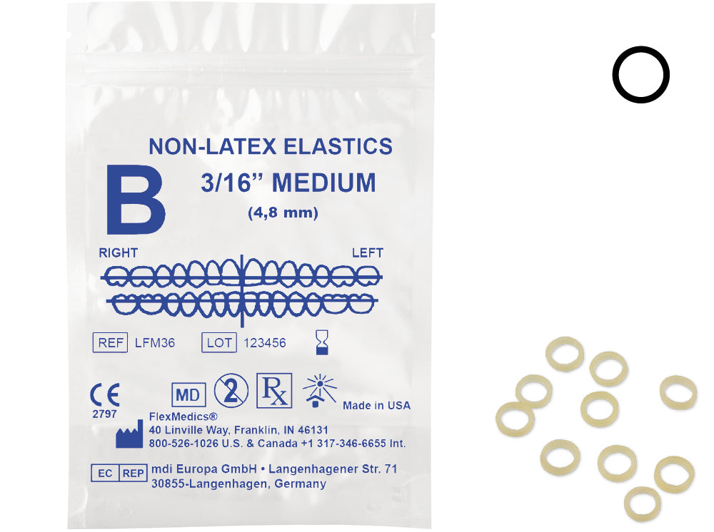 Intraoral elastics Bands, Latex-Free, Diameter 3/16" Medium, 4.8mm #LFM36 50/PK