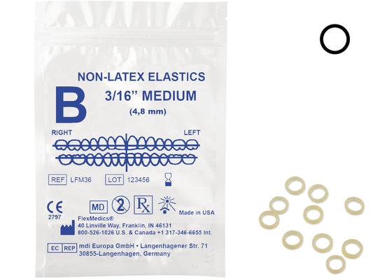 Intraoral elastics Bands, Latex-Free, Diameter 3/16" Medium, 4.8mm #LFM36 50/PK